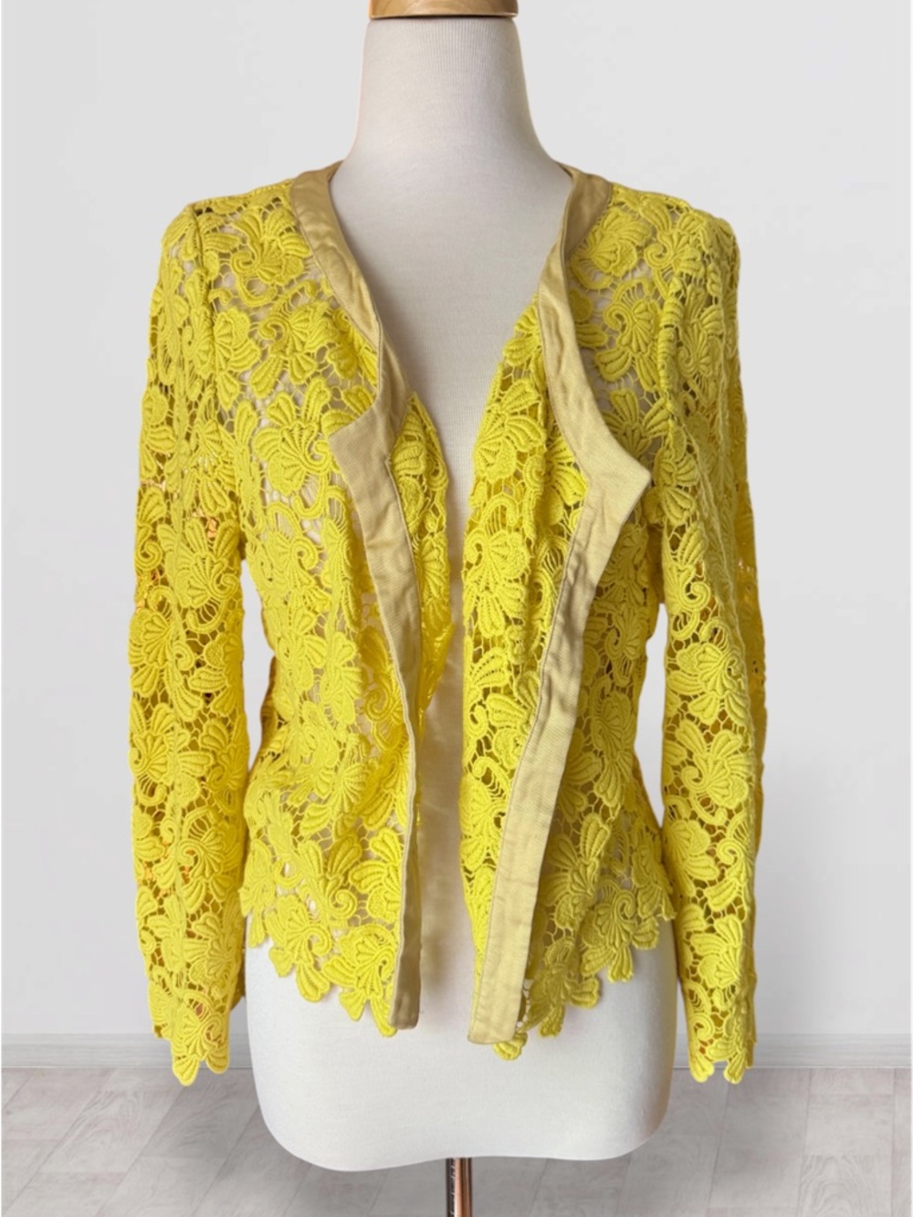 Anthropologie elevenses Yellow Floral Bloom Lace Cardigan / Open-Front Jacket